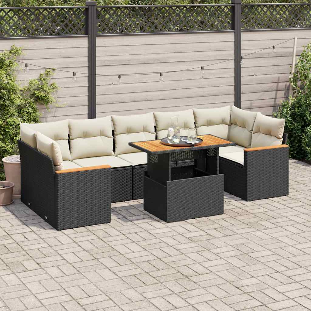 Set Mobilier De Grădină Cu Perne, 8 Piese, Negru, Poliratan