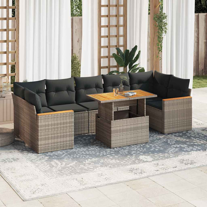 Set Mobilier De Grădină Cu Perne, 8 Piese, Negru, Poliratan
