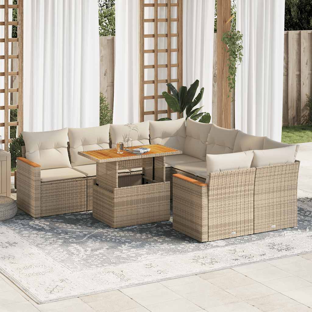 Set Mobilier De Grădină Cu Perne, 9 Piese, Negru, Poliratan