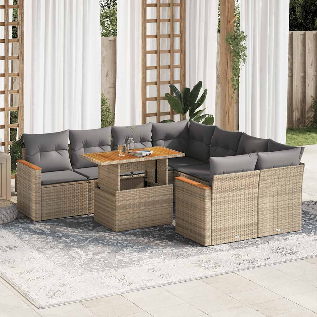 Set Mobilier De Grădină Cu Perne, 9 Piese, Negru, Poliratan