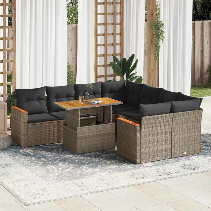 Set Mobilier De Grădină Cu Perne, 9 Piese, Negru, Poliratan