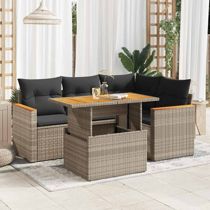 Set Mobilier De Grădină Cu Perne, 5 Piese, , Poliratan