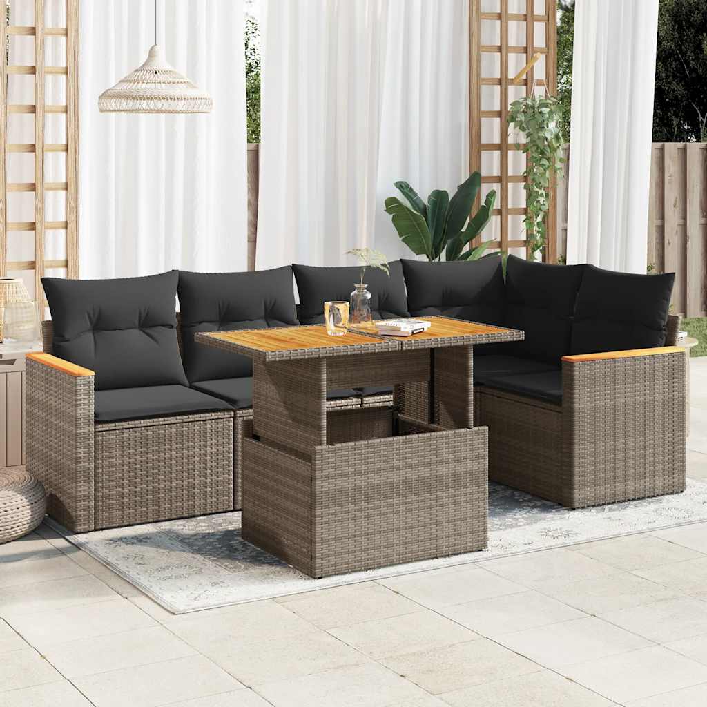 Set Mobilier Grădină Cu Perne, 6 Piese, , Poliratan