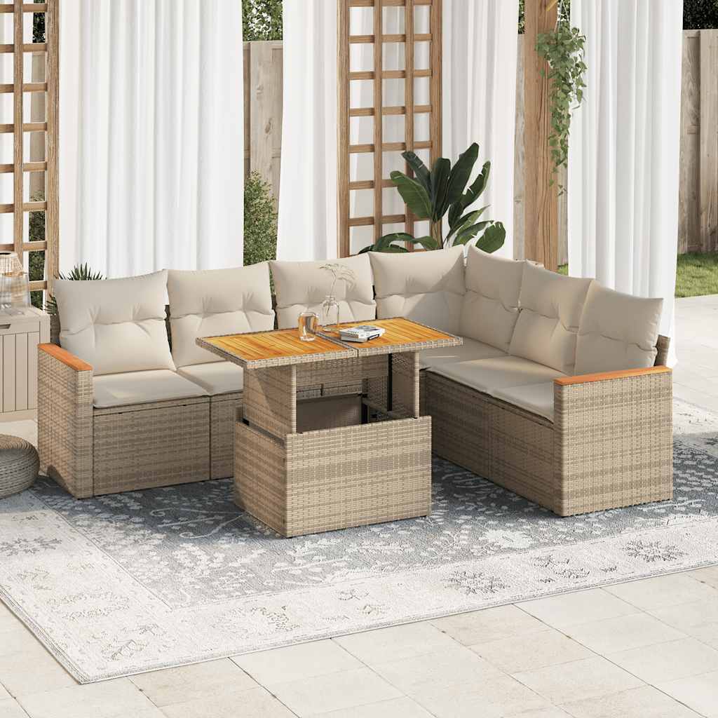 Set Canapele De Grădină, 7 Piese, Cu Perne, , Poliratan
