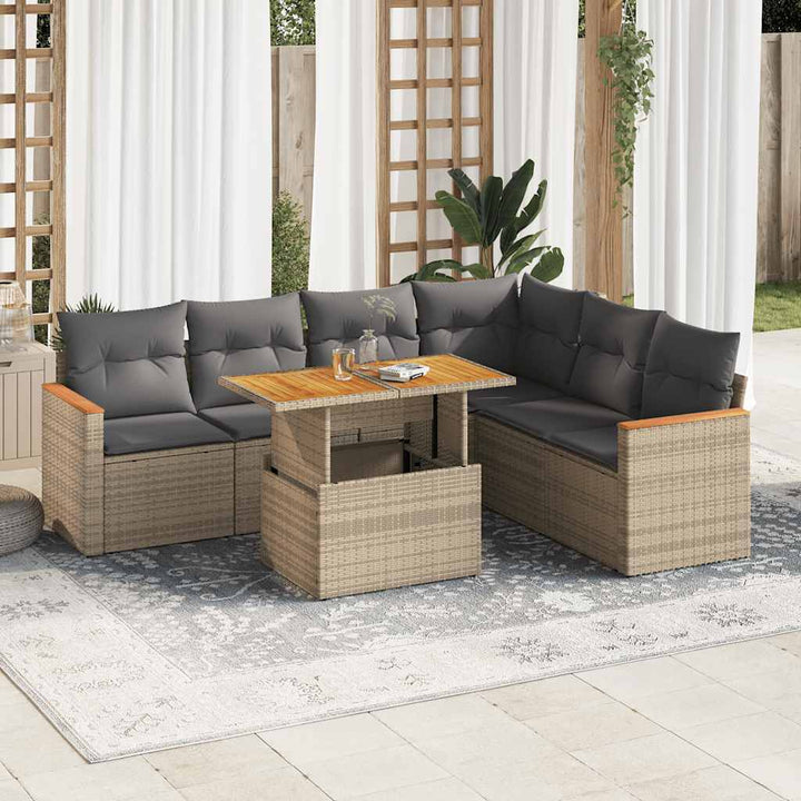 Set Canapele De Grădină, 7 Piese, Cu Perne, , Poliratan
