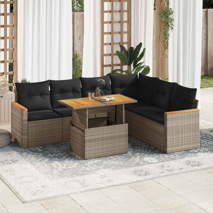 Set Canapele De Grădină, 7 Piese, Cu Perne, , Poliratan
