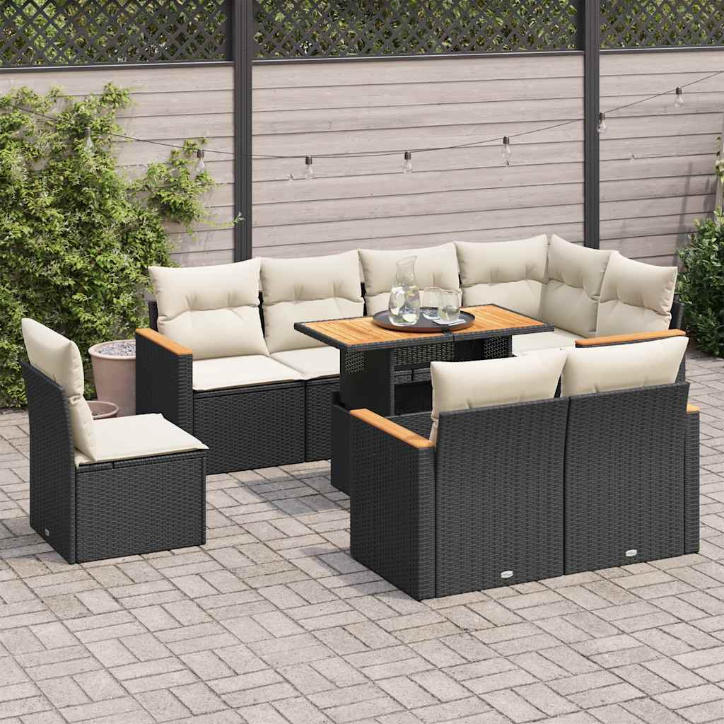 Set Mobilier De Grădină Cu Perne, 9 Piese, Negru, Poliratan