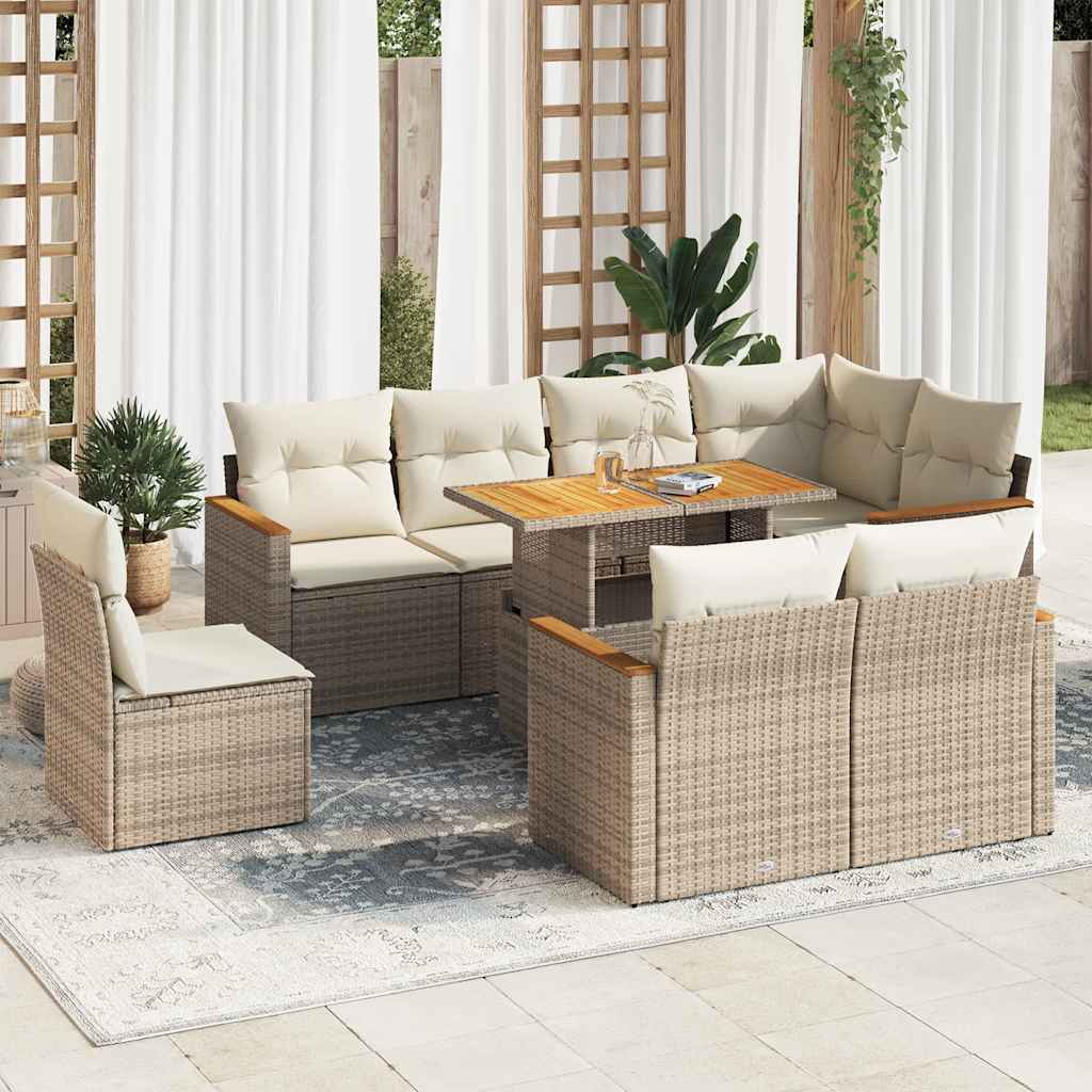 Set Mobilier De Grădină Cu Perne, 9 Piese, Negru, Poliratan