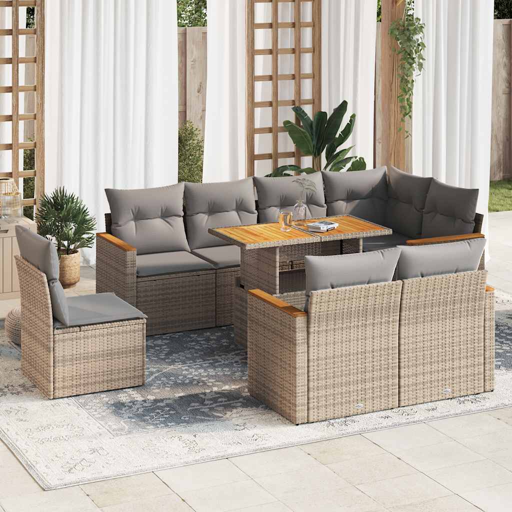 Set Mobilier De Grădină Cu Perne, 9 Piese, Negru, Poliratan