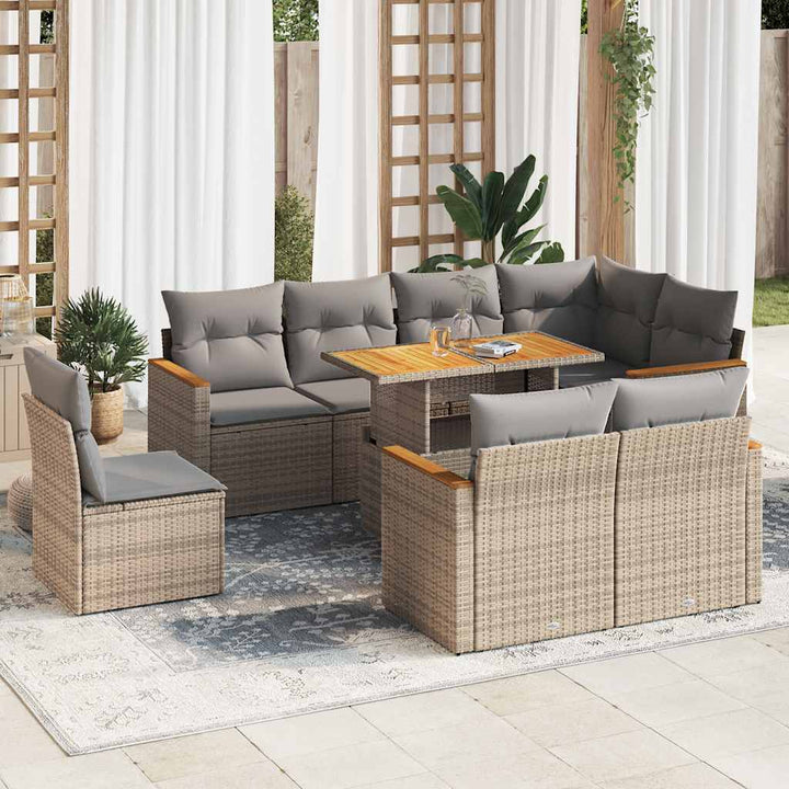 Set Mobilier De Grădină Cu Perne, 9 Piese, Negru, Poliratan