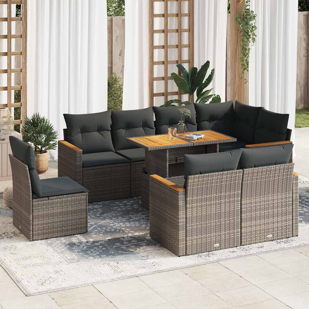 Set Mobilier De Grădină Cu Perne, 9 Piese, Negru, Poliratan