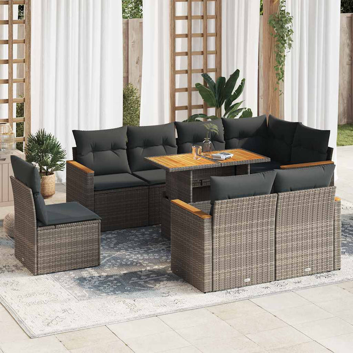 Set Mobilier De Grădină Cu Perne, 9 Piese, Negru, Poliratan