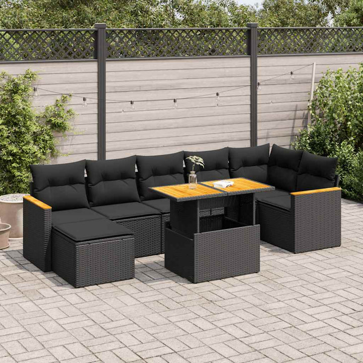 Set Mobilier De Grădină Cu Perne, 8 Piese, Negru, Poliratan