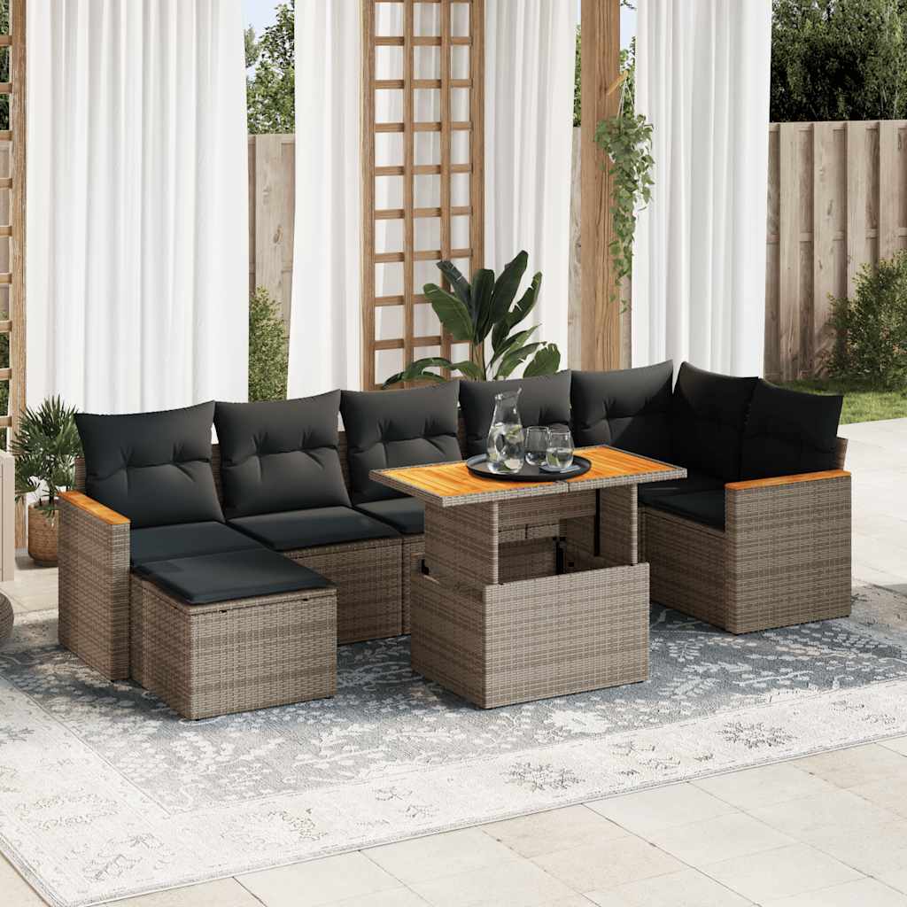 Set Mobilier De Grădină Cu Perne, 8 Piese, Negru, Poliratan