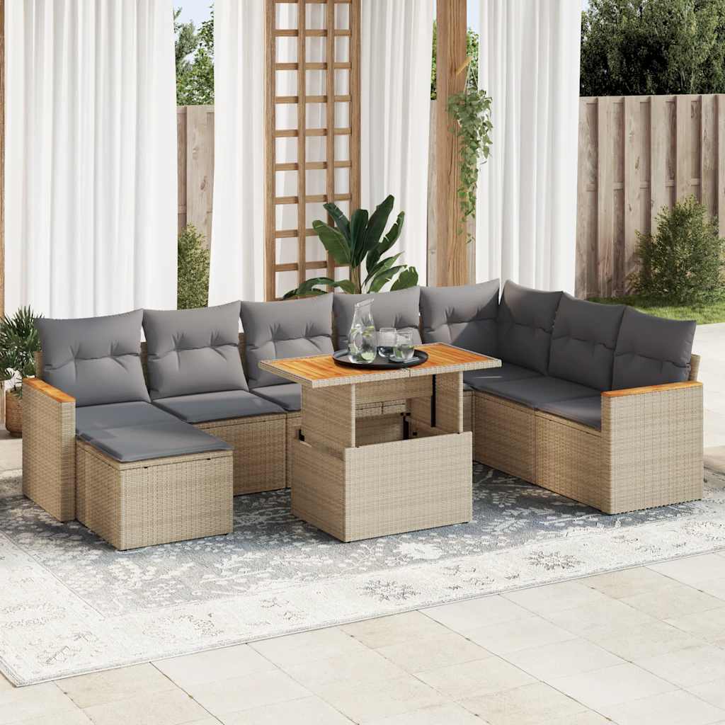 Set Canapele De Grădină, 9 Piese, Cu Perne, , Poliratan