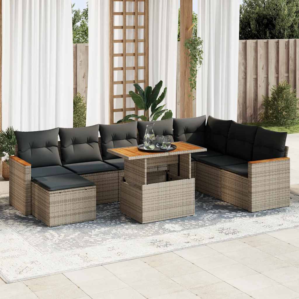 Set Canapele De Grădină, 9 Piese, Cu Perne, , Poliratan