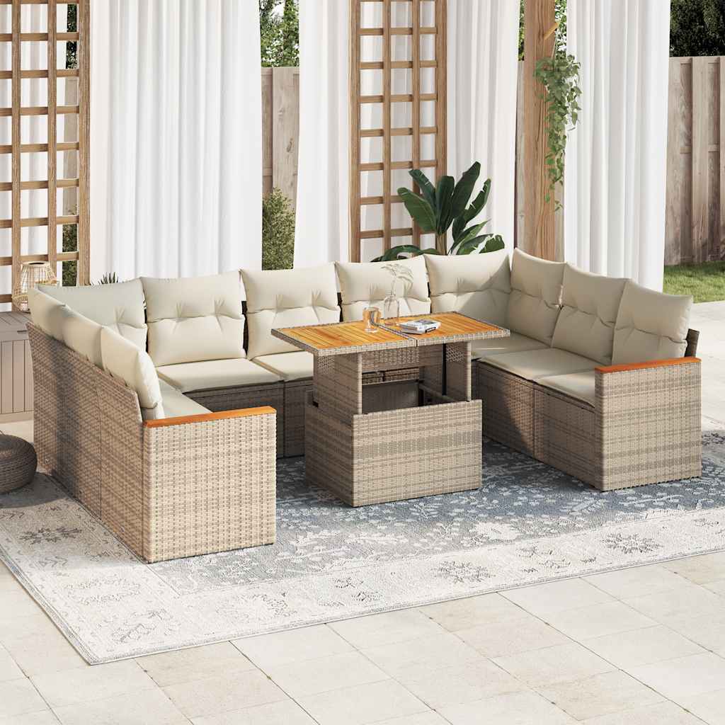 Set Mobilier De Grădină Cu Perne, 10 Piese, , Poliratan