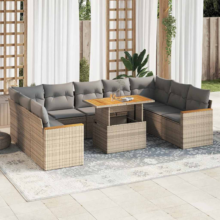 Set Mobilier De Grădină Cu Perne, 10 Piese, , Poliratan