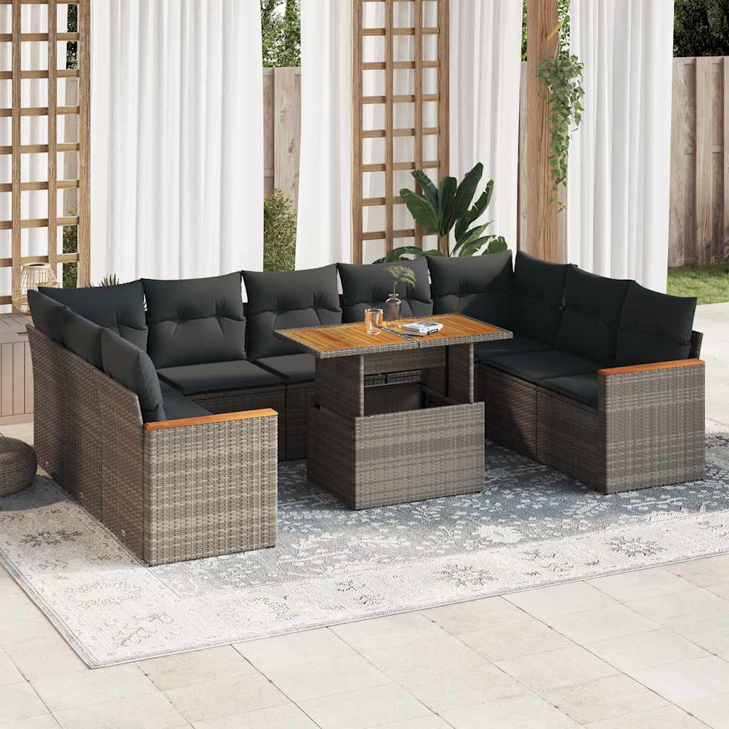 Set Mobilier De Grădină Cu Perne, 10 Piese, , Poliratan