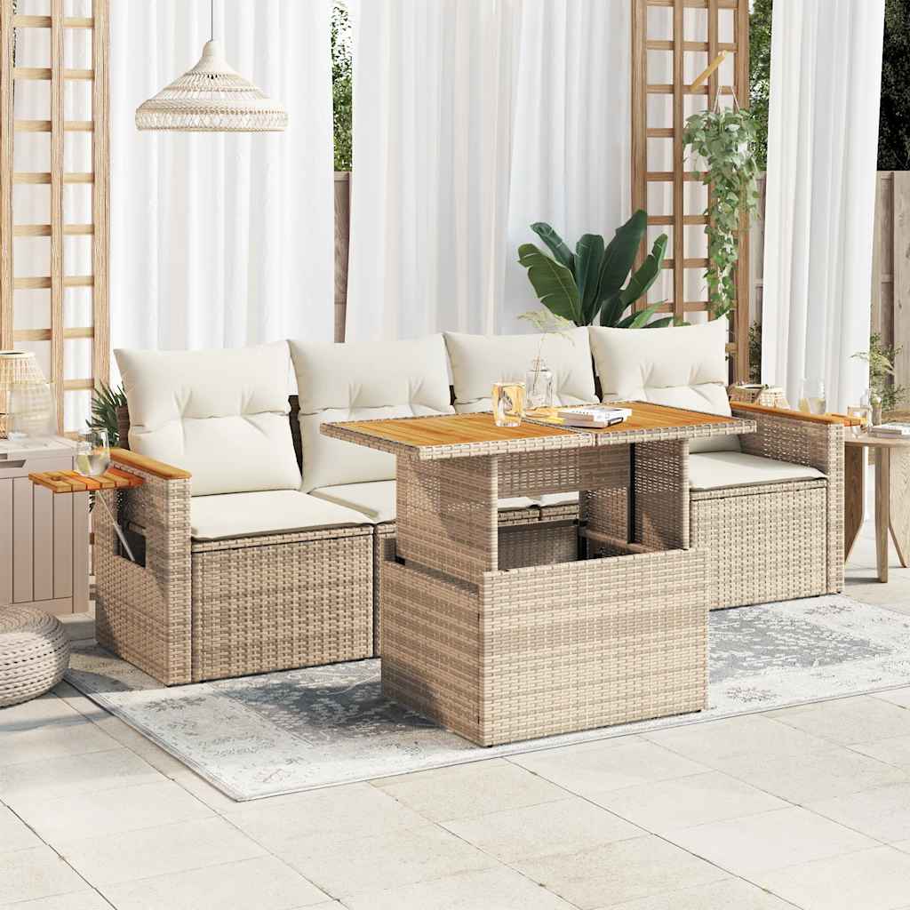 Set Mobilier De Grădină Cu Perne, 5 Piese, , Poliratan