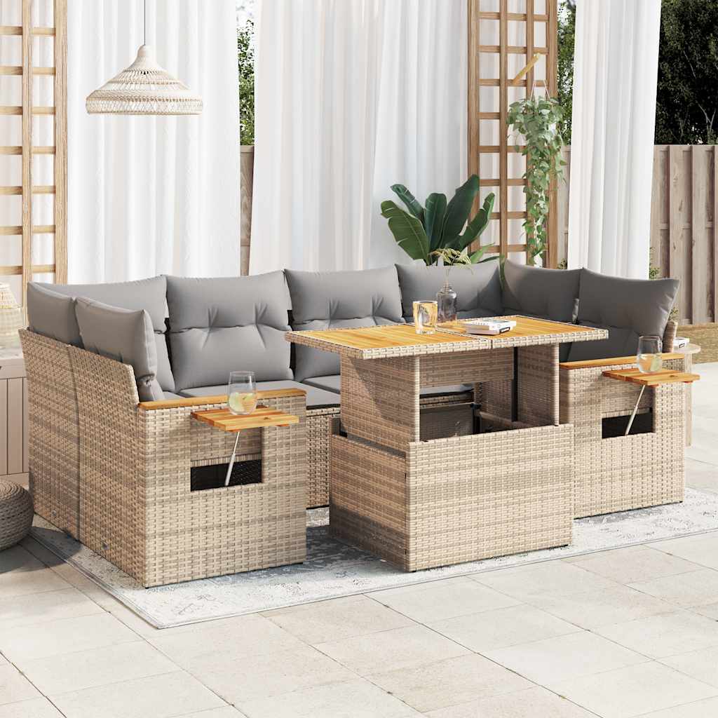 Set Canapele De Grădină Cu Perne, 7 Piese, , Poliratan