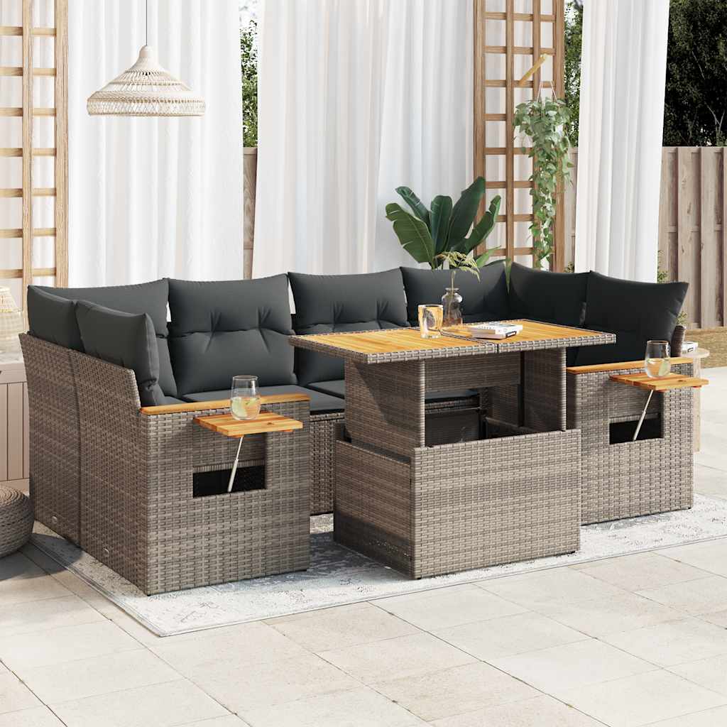 Set Canapele De Grădină Cu Perne, 7 Piese, , Poliratan