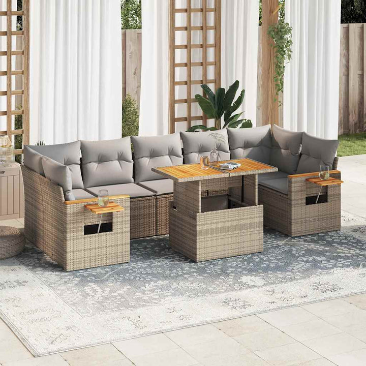 Set Mobilier De Grădină Cu Perne, 8 Piese, , Poliratan