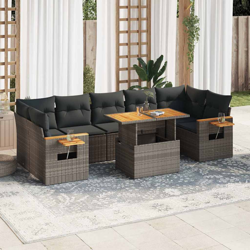Set Mobilier De Grădină Cu Perne, 8 Piese, , Poliratan