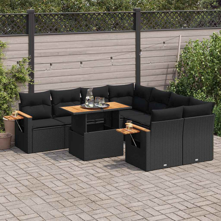 Set Mobilier De Grădină Cu Perne, 9 Piese, , Poliratan