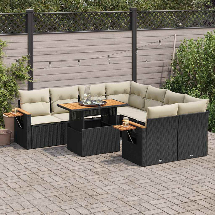 Set Mobilier De Grădină Cu Perne, 9 Piese, , Poliratan