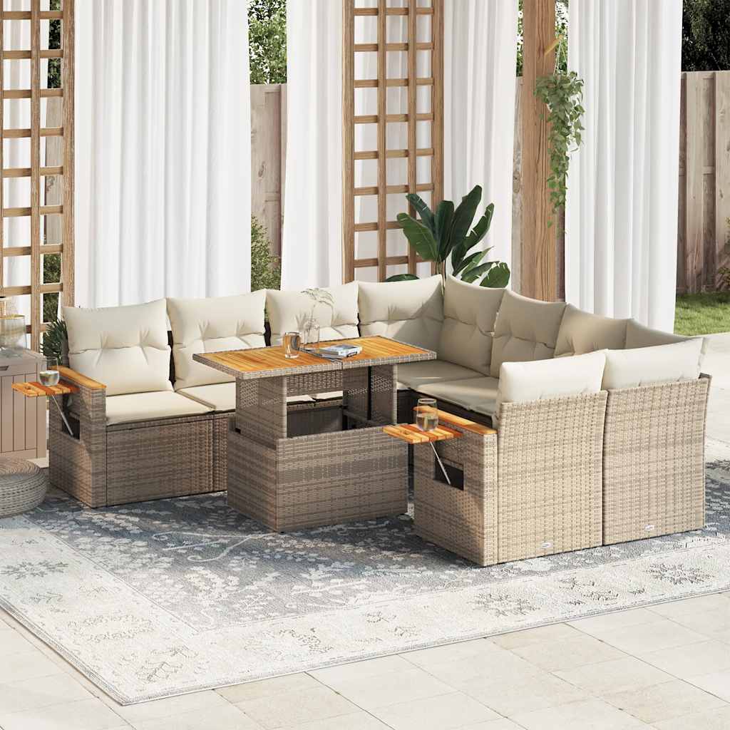 Set Mobilier De Grădină Cu Perne, 9 Piese, , Poliratan