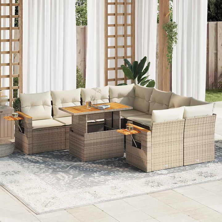 Set Mobilier De Grădină Cu Perne, 9 Piese, , Poliratan