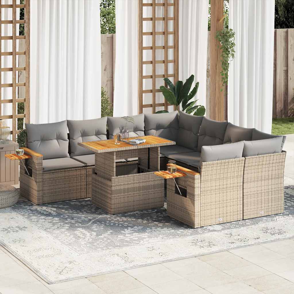 Set Mobilier De Grădină Cu Perne, 9 Piese, , Poliratan