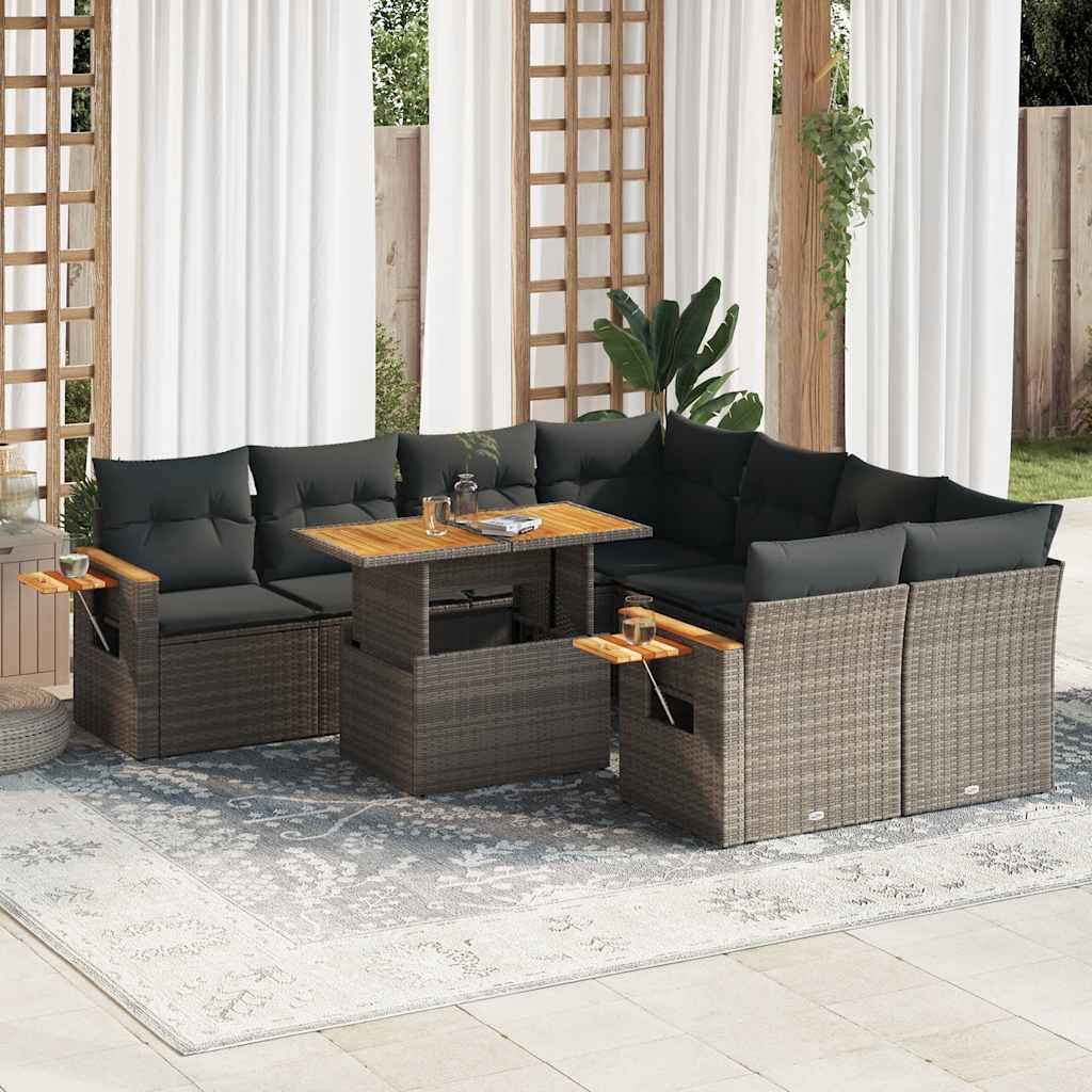 Set Mobilier De Grădină Cu Perne, 9 Piese, , Poliratan
