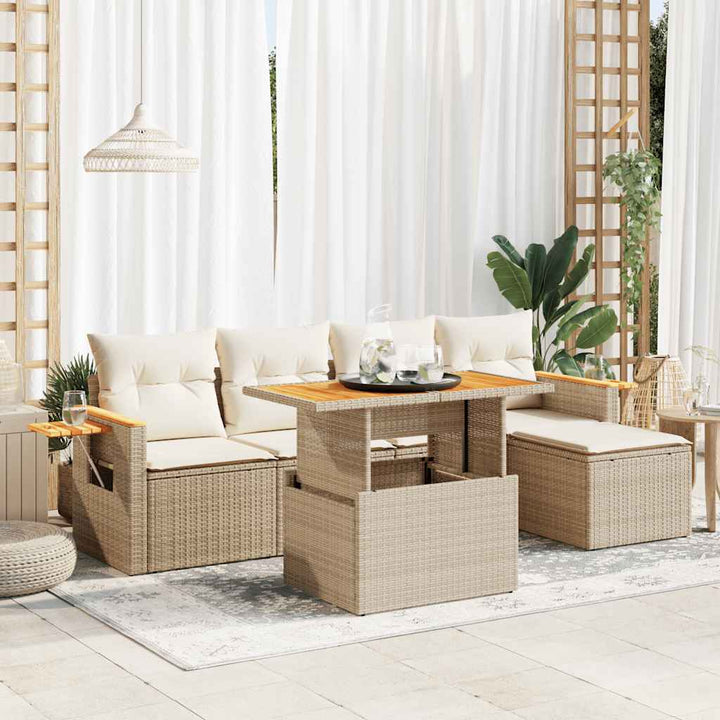 Set Mobilier Grădină Cu Perne, 6 Piese, , Poliratan