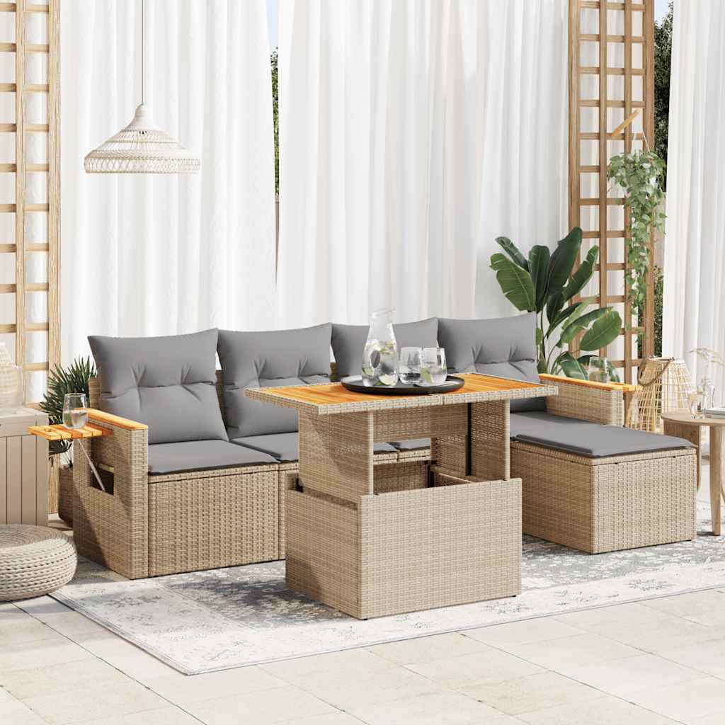 Set Mobilier Grădină Cu Perne, 6 Piese, , Poliratan