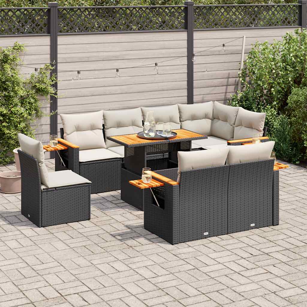 Set Canapele De Grădină, 9 Piese, Cu Perne, , Poliratan
