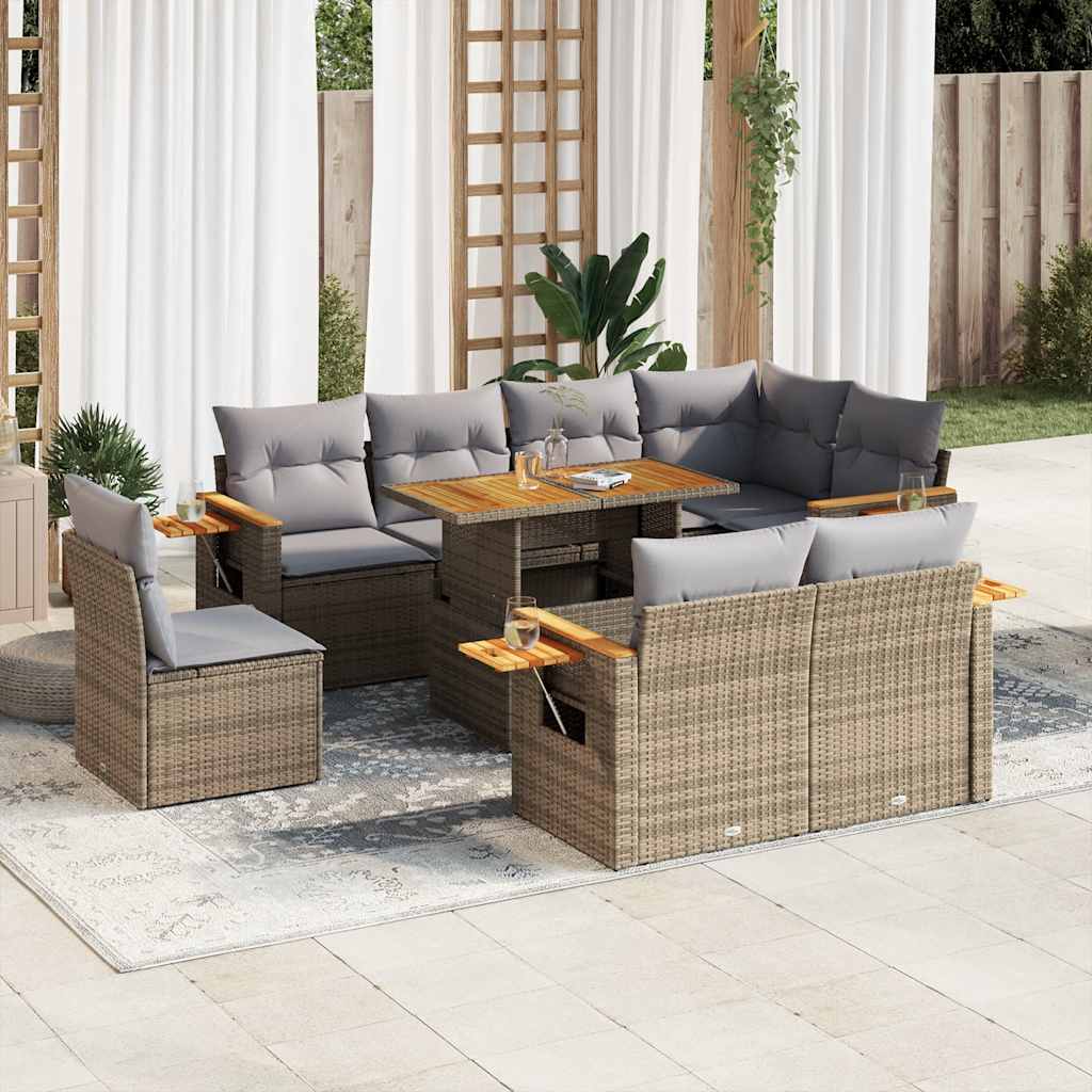 Set Canapele De Grădină, 9 Piese, Cu Perne, , Poliratan