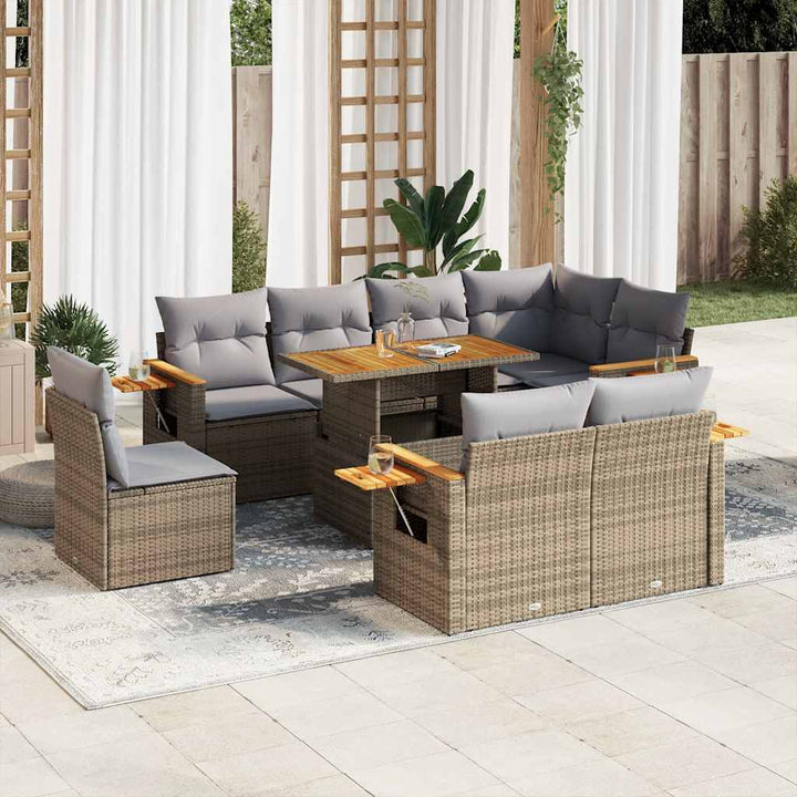 Set Canapele De Grădină, 9 Piese, Cu Perne, , Poliratan