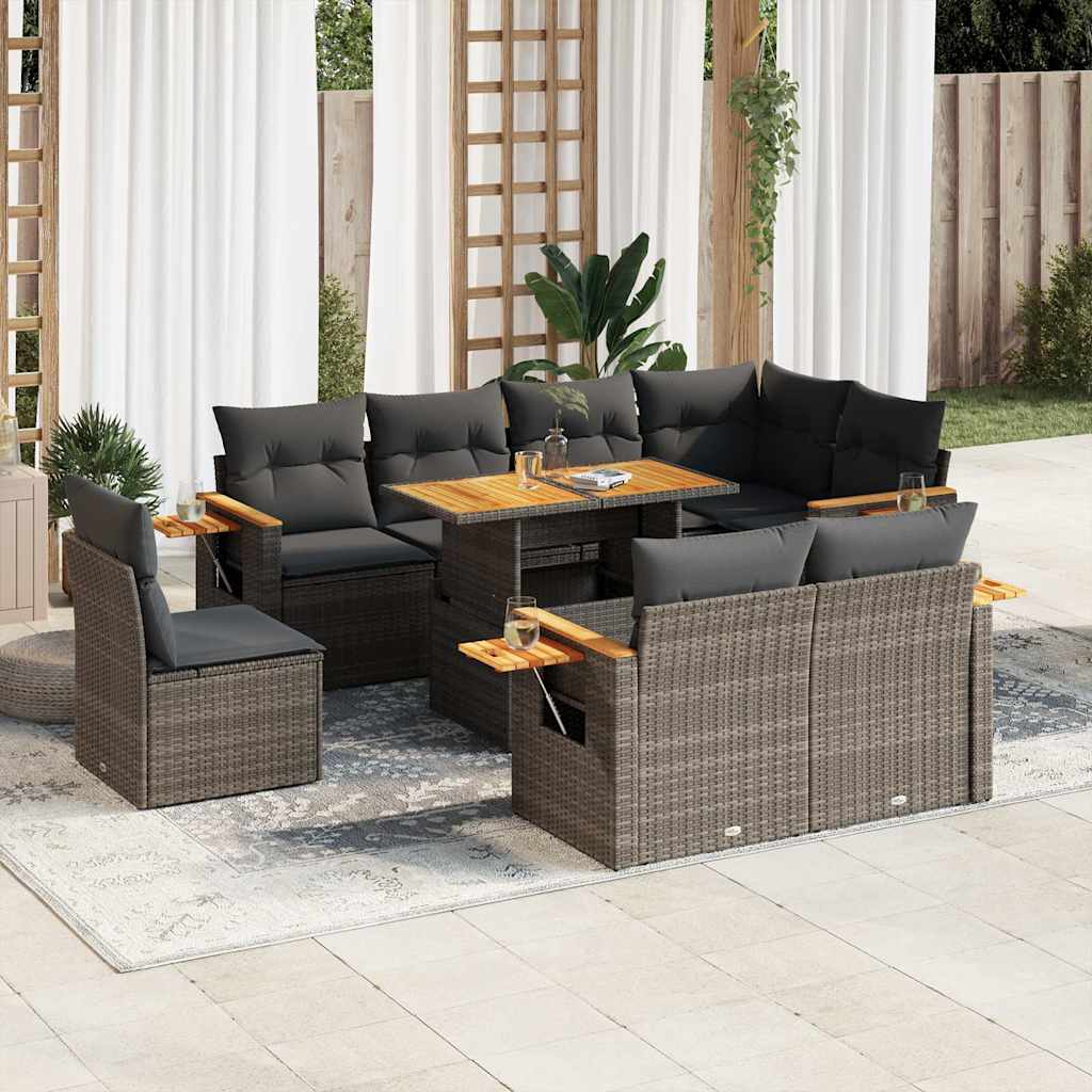 Set Canapele De Grădină, 9 Piese, Cu Perne, , Poliratan