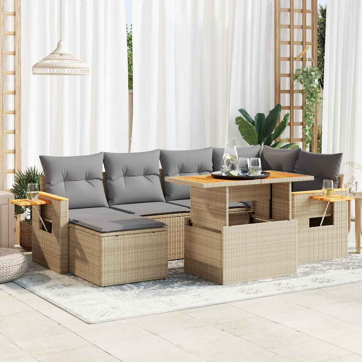 Set Canapele De Grădină Cu Perne, 7 Piese, , Poliratan
