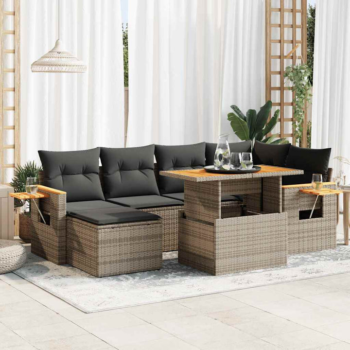 Set Canapele De Grădină Cu Perne, 7 Piese, , Poliratan