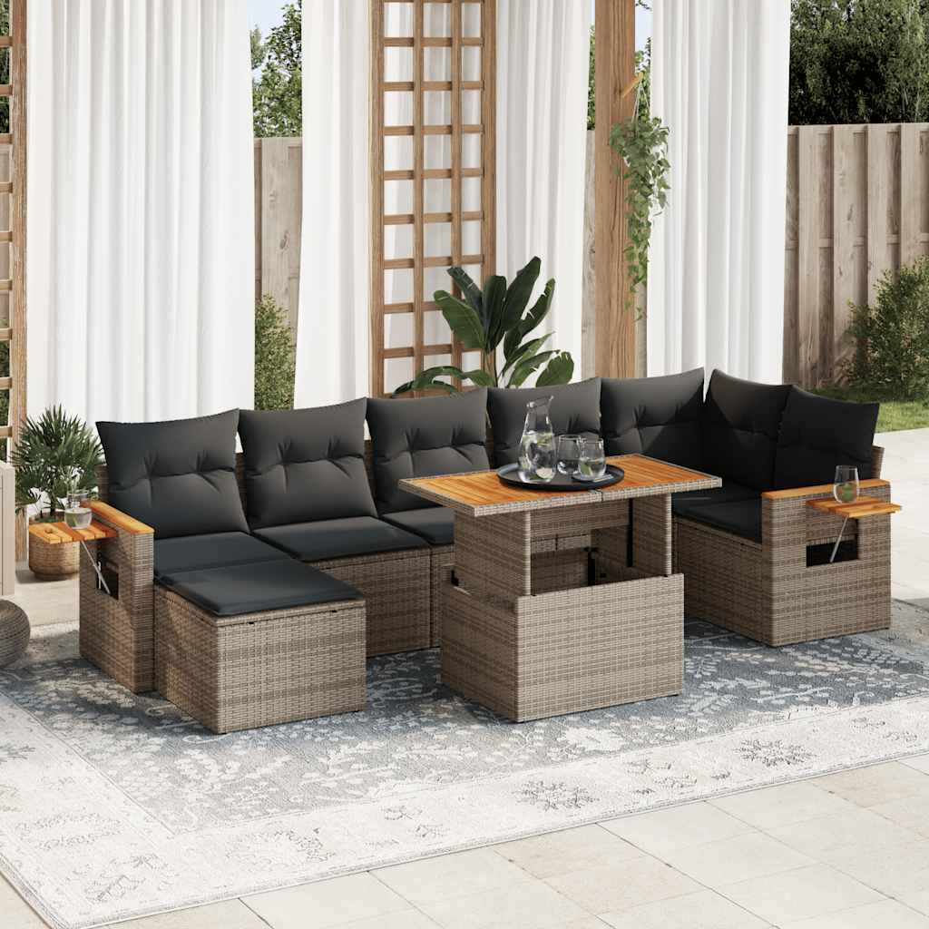 Set Canapele De Grădină Cu Perne, 8 Piese, , Poliratan