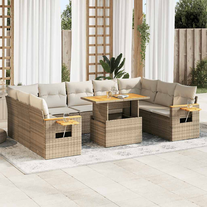 Set Canapele De Grădină Cu Perne, 10 Piese, Negru, Poliratan