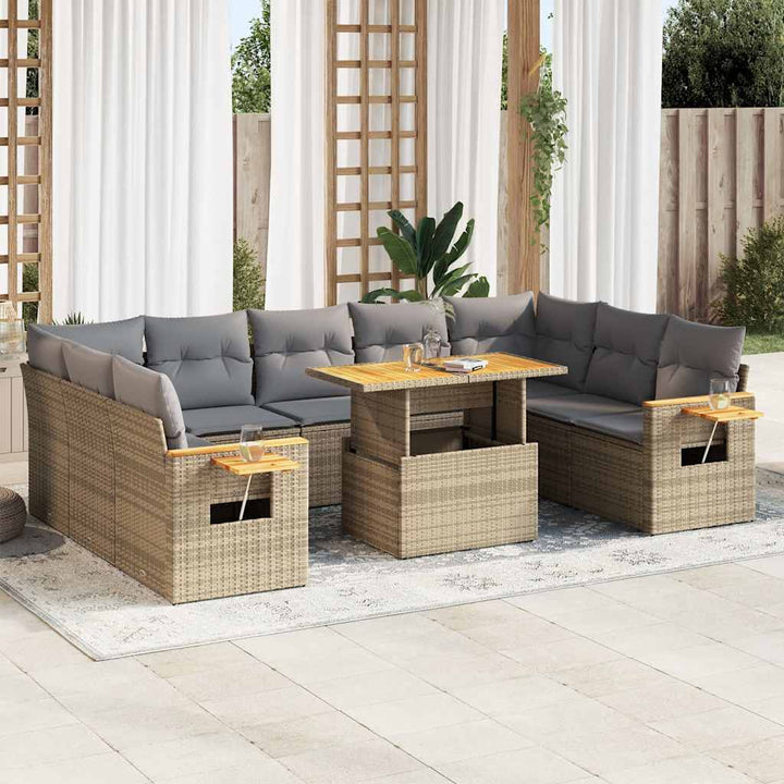 Set Canapele De Grădină Cu Perne, 10 Piese, Negru, Poliratan