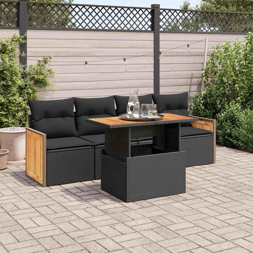 Set Mobilier De Grădină Cu Perne, 5 Piese, Negru, Poliratan