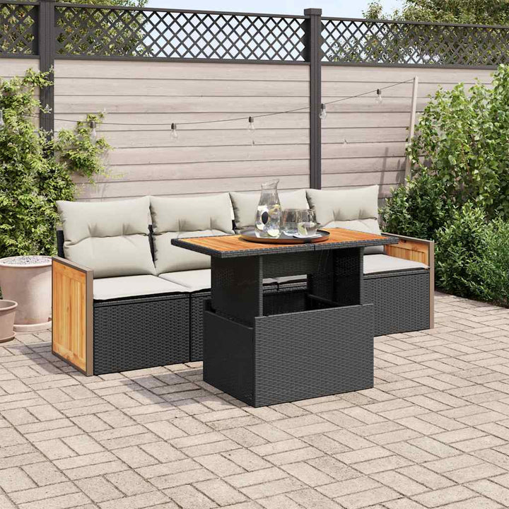 Set Mobilier De Grădină Cu Perne, 5 Piese, Negru, Poliratan