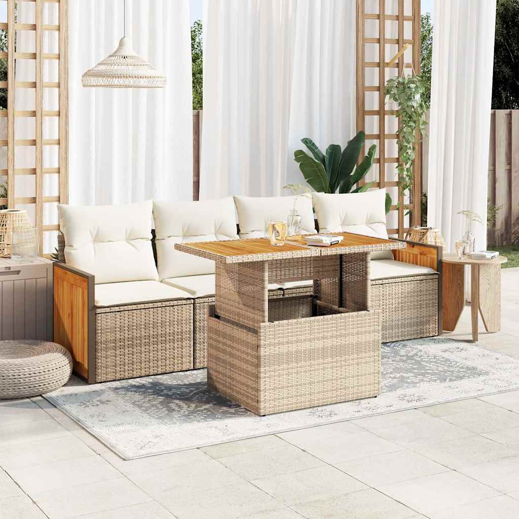 Set Mobilier De Grădină Cu Perne, 5 Piese, Negru, Poliratan