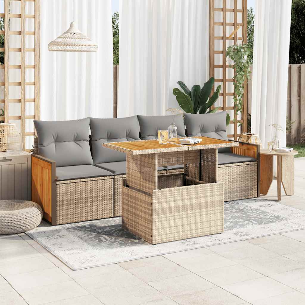 Set Mobilier De Grădină Cu Perne, 5 Piese, Negru, Poliratan