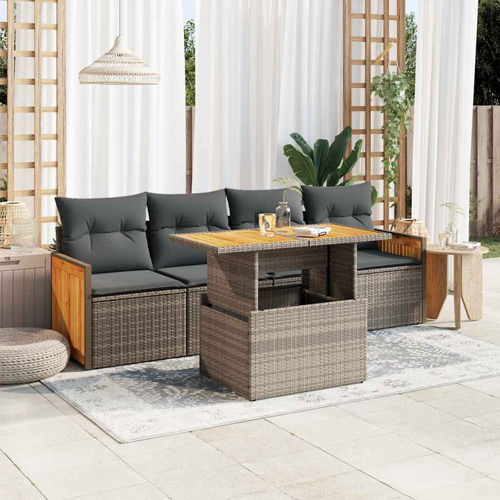 Set Mobilier De Grădină Cu Perne, 5 Piese, Negru, Poliratan
